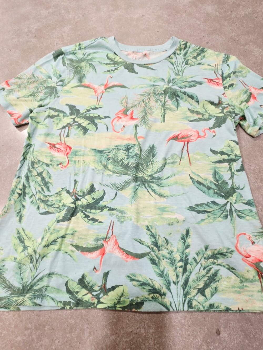 OLD NAVY Women's Tropical Print Short Sleeves Tee Shirt - Green/Pink - Medium